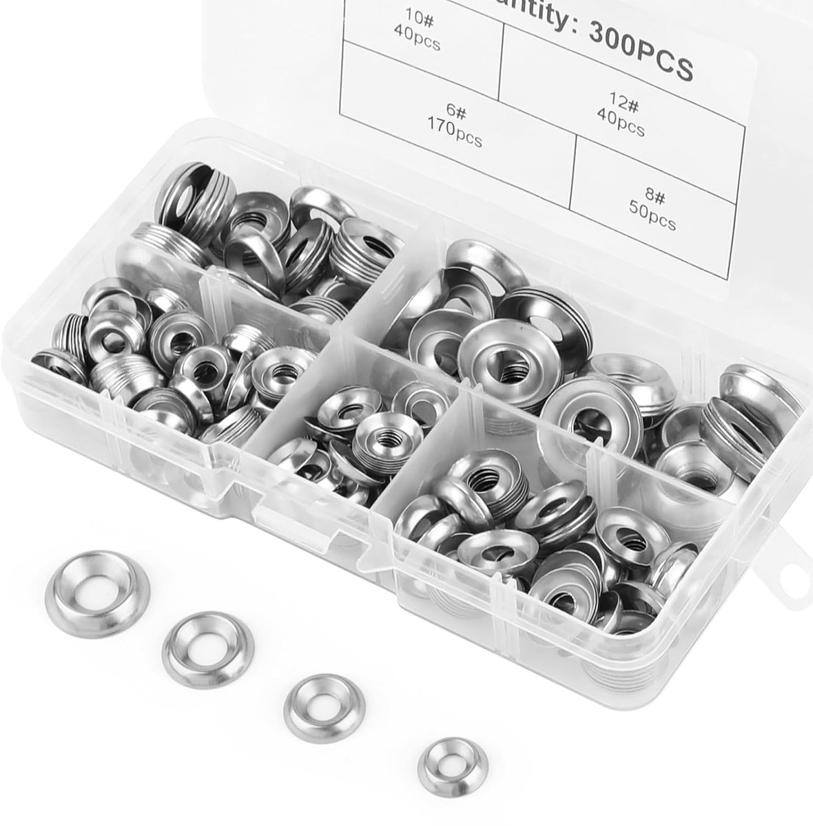 Rozet Onderlegschijven, 300 stuks, RVS, voor schroeven, 6-12 mm