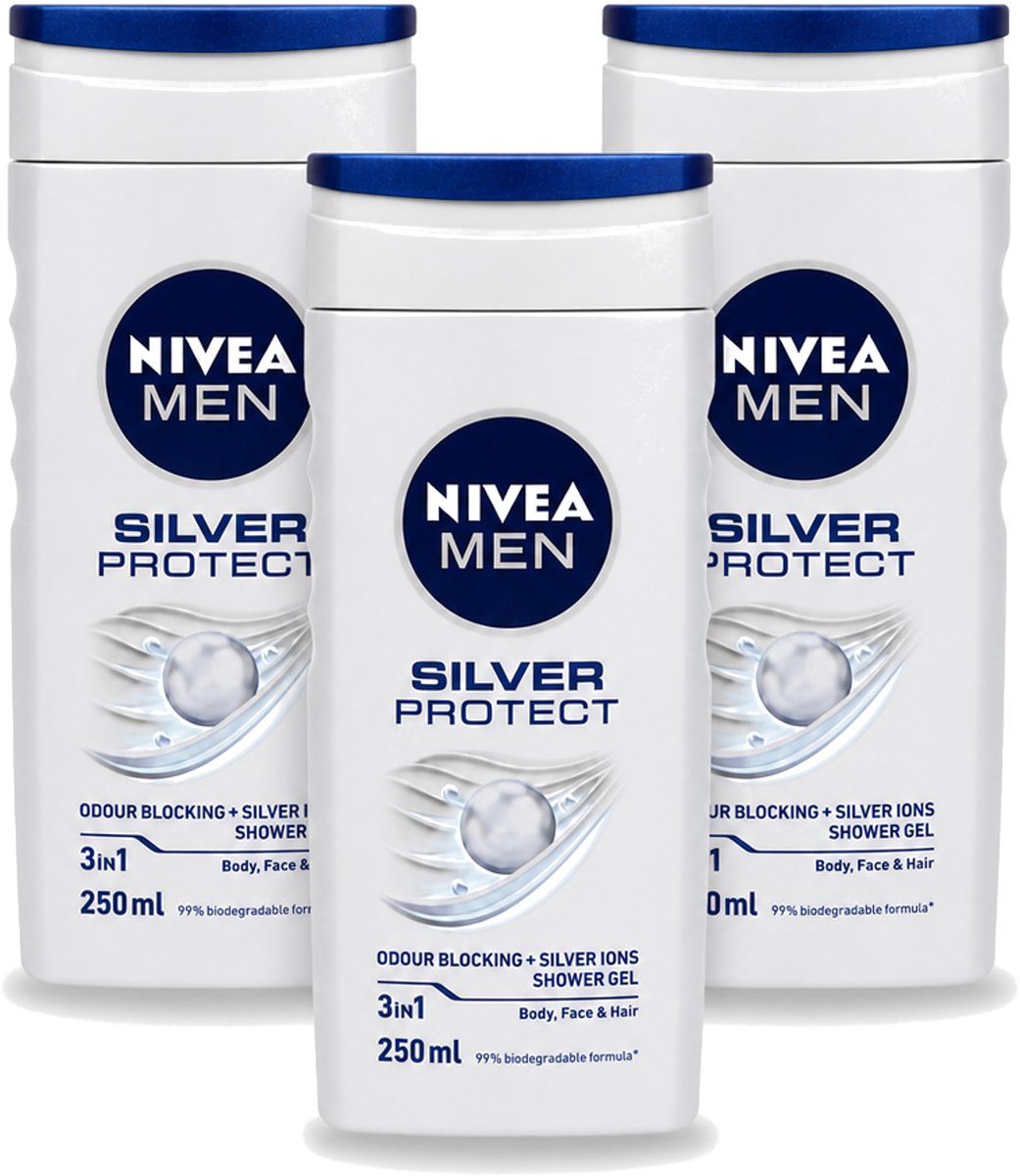 3 x Nivea Men – Douchegel – Silver Protect – 250 ml - Voordeelverpakking - 3 stuks