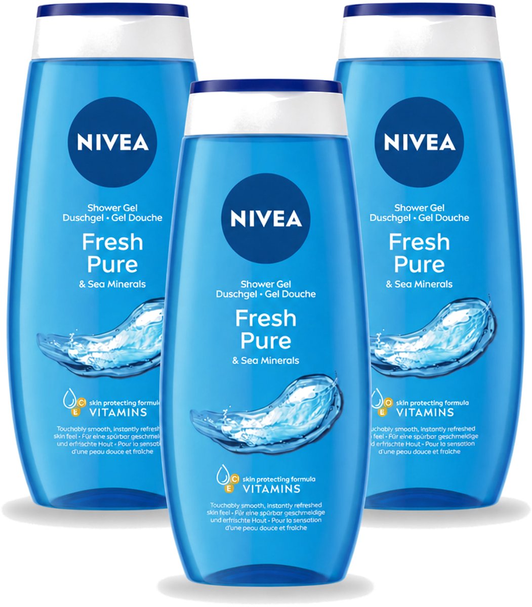 3 x Nivea – Douchegel – Fresh Pure – 250 ml - Voordeelverpakking - 3 stuks