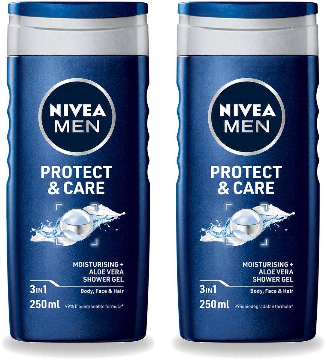 2 x Nivea - Men - Douchegel - Protect & Care - Met Aloe Vera 250 ml - Voordeelverpakking - 2 stuks
