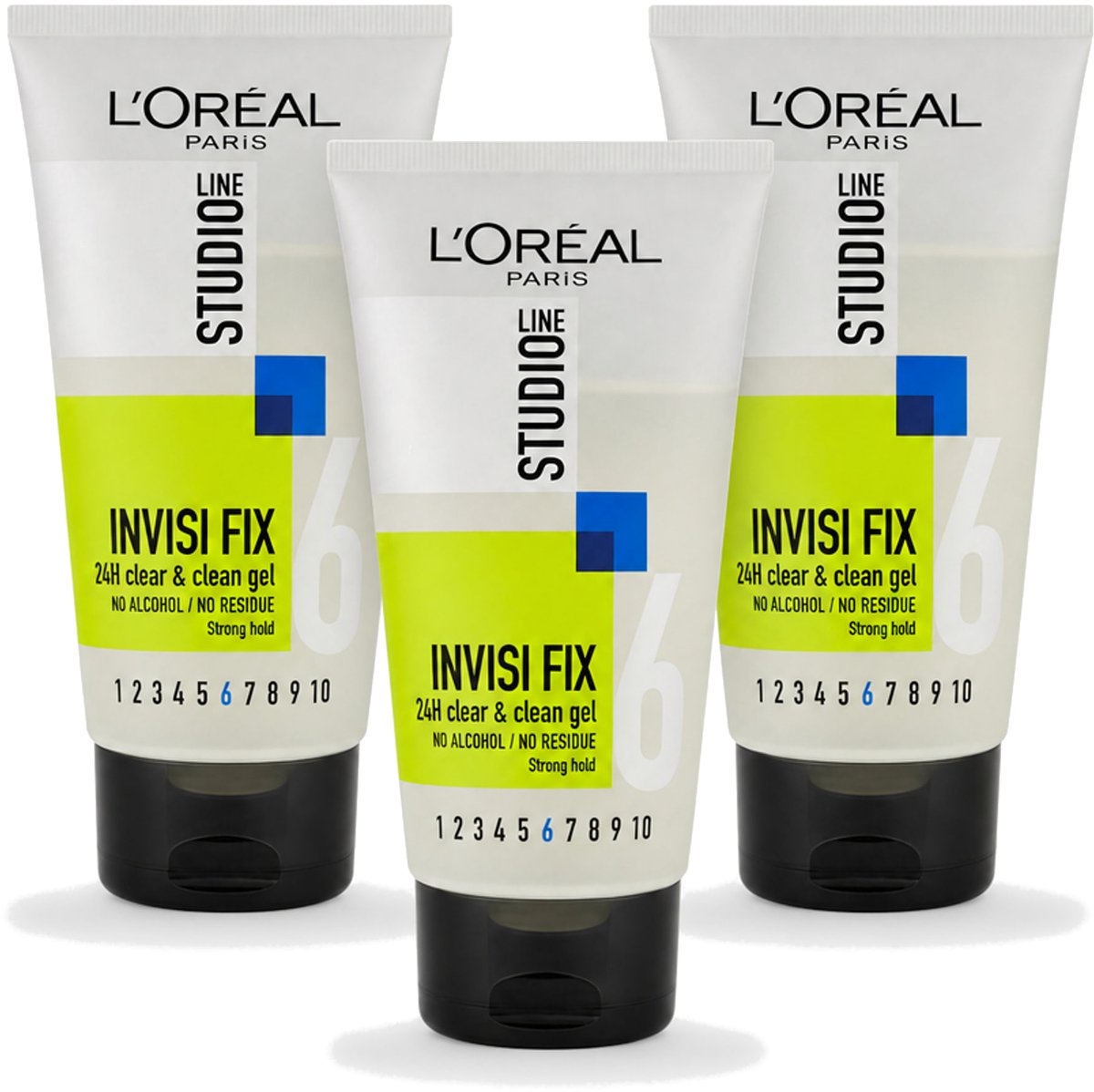 3 x L'Oréal Paris - Gel - Studio Line - Invisi Fix 24H Clear & Clean Gel - Strong - 150 ml - Voordeelverpakking - 3 stuks