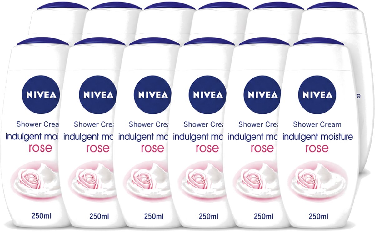 12 x Nivea - Shower Indulgent Moisture Rose Douchecrème - 250 ml - Voordeelverpakking - 12 stuks