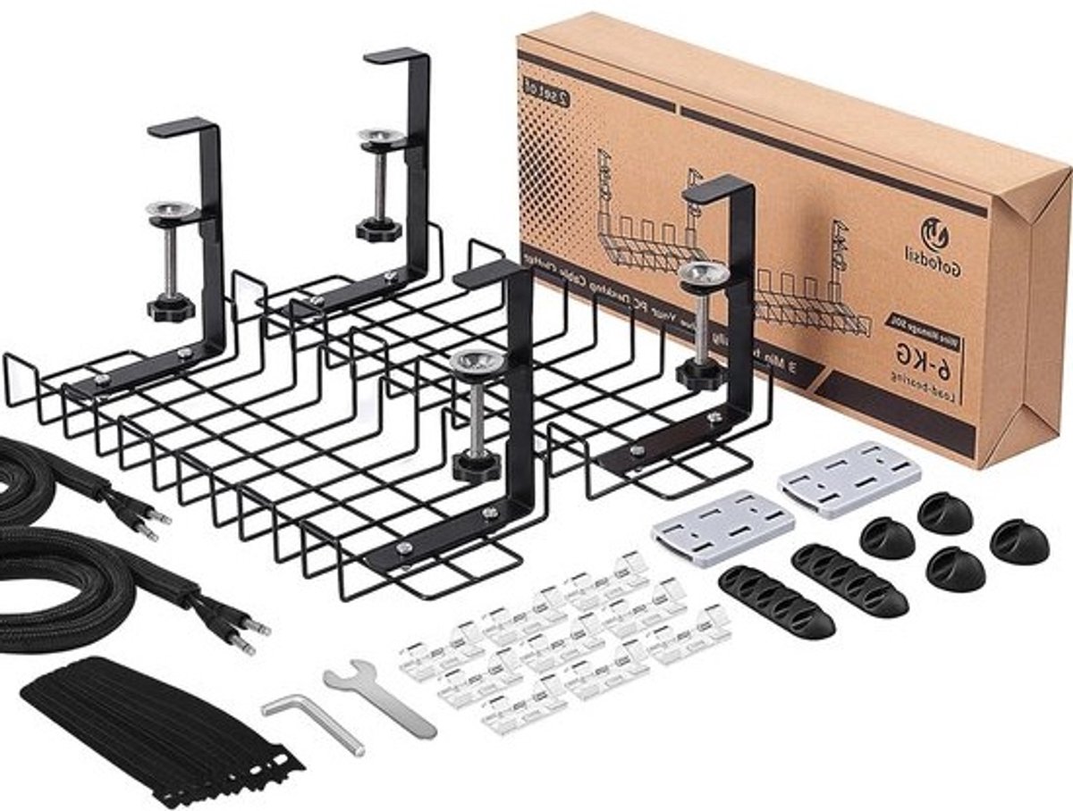 Onder het bureau kabelmanagement-kit zonder boren - inclusief kabelgoot en accessoires - voor tafels op kantoor (2 sets)