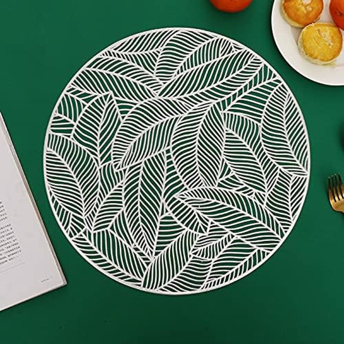 Placemats PVC Placemats Holle Eettafel Plaats Matten Hittebestendige Non-slip Eetplacemats Tafelmatten voor Thuis Keuken (Zilver)