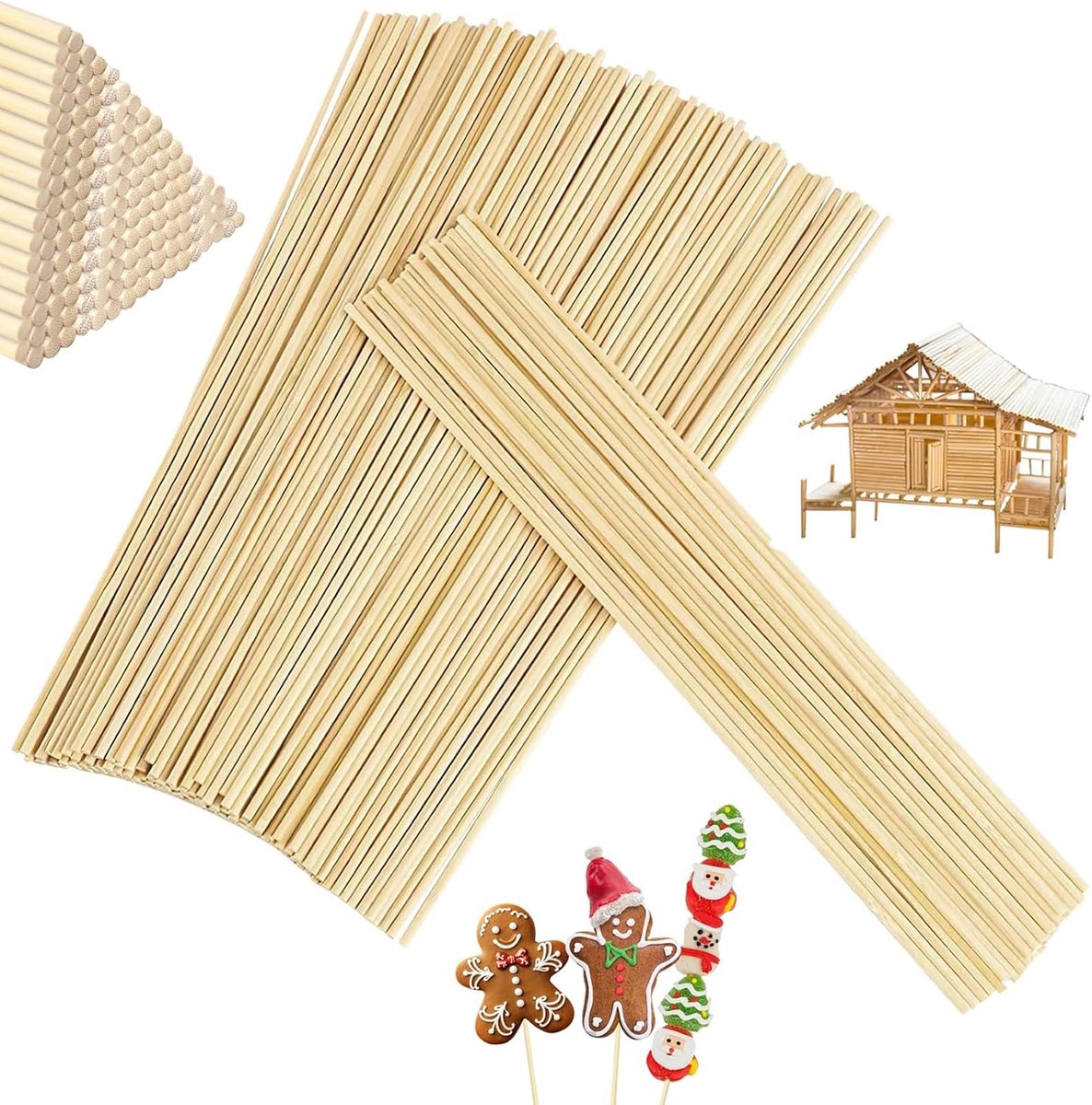 Houten stokken, knutselstaafjes Ø 3 mm & 5 mm lengte 300 mm Houten staafjes om mee te knutselen Suikerspinstaafjes Houten staafjes rond voor doe-het-zelven, diverse knutselwerken