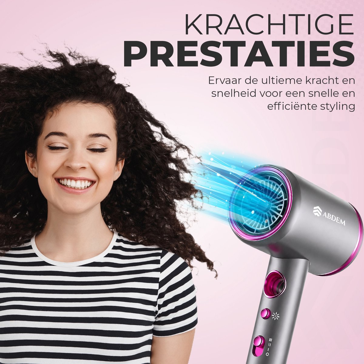 Abdem® Professionele Föhn met Diffuser & Opzetstukken Paars/Grijs - 2000W - Ionische Technologie – 3 Warmtestanden & 3 Snelheden – Sneldrogend & Anti-Pluis thumbnail 2
