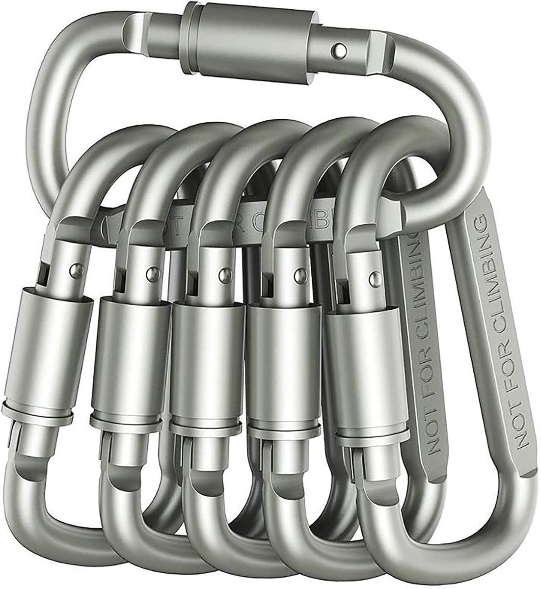 6 stuks normale karabijnhaken, 8 cm karabijnhaken met geveerde sluiting, D-vormige karabijnhaken, sleutelhangers, set van premium aluminiumlegering voor kamperen, vissen, wandelen of reizen