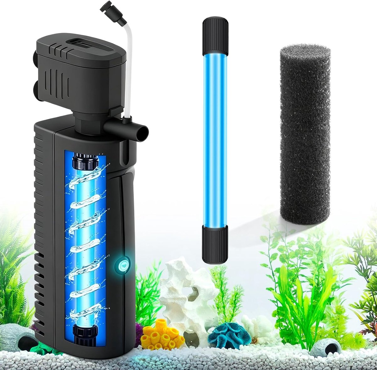 1500 l/u dompelfilter met uv-licht, aquarium U-V-filterpomp, aquariumfilter voor groen water, aquarium binnenfilter, vijverpomp met filter, stabiel aquariumfilter voor aquaria en schildpadzwembad