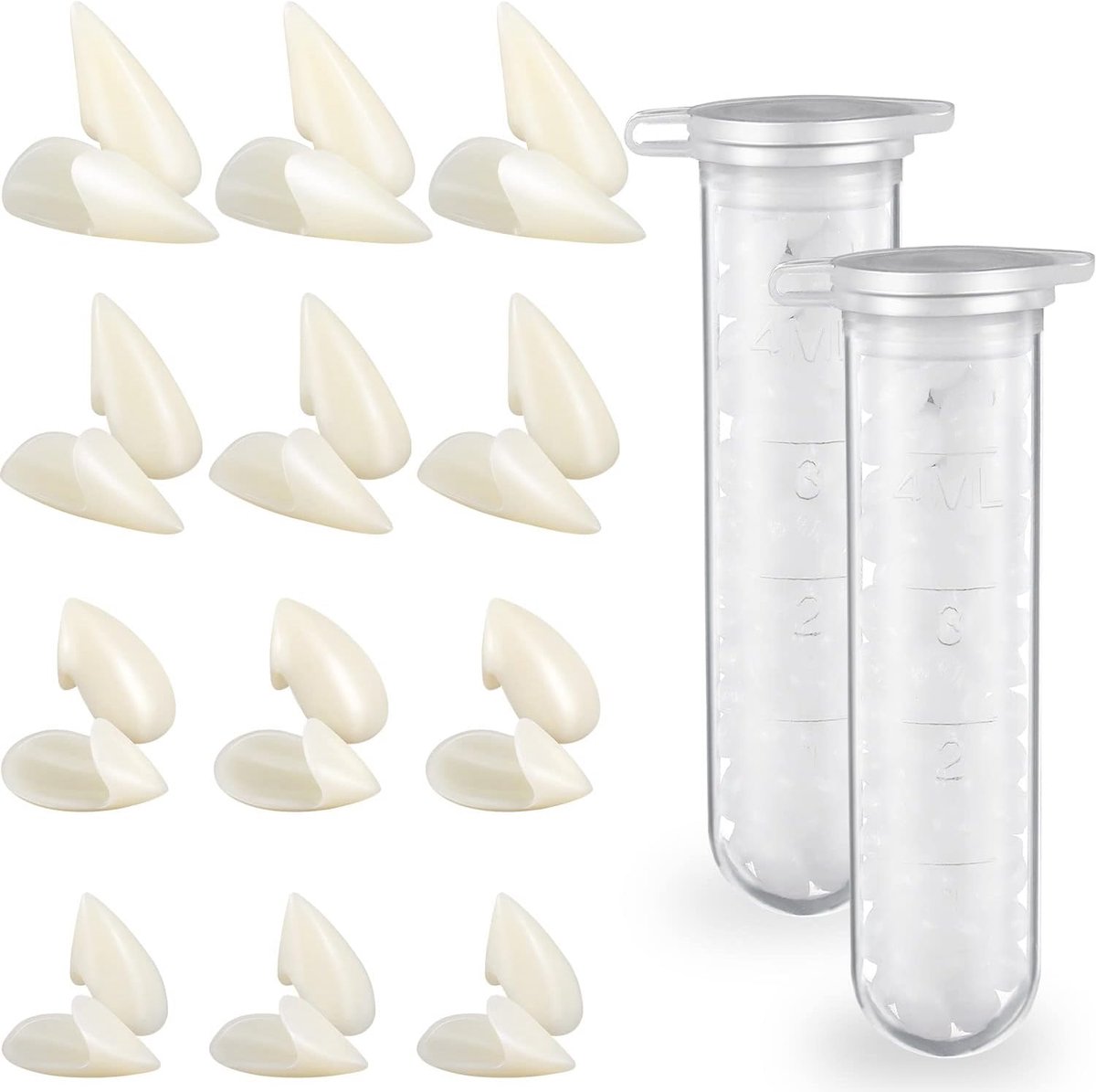 12 paar in 4 maten, vangst namaaktanden met 2 pellets, voor cosplay, party, rekwisieten, Halloween