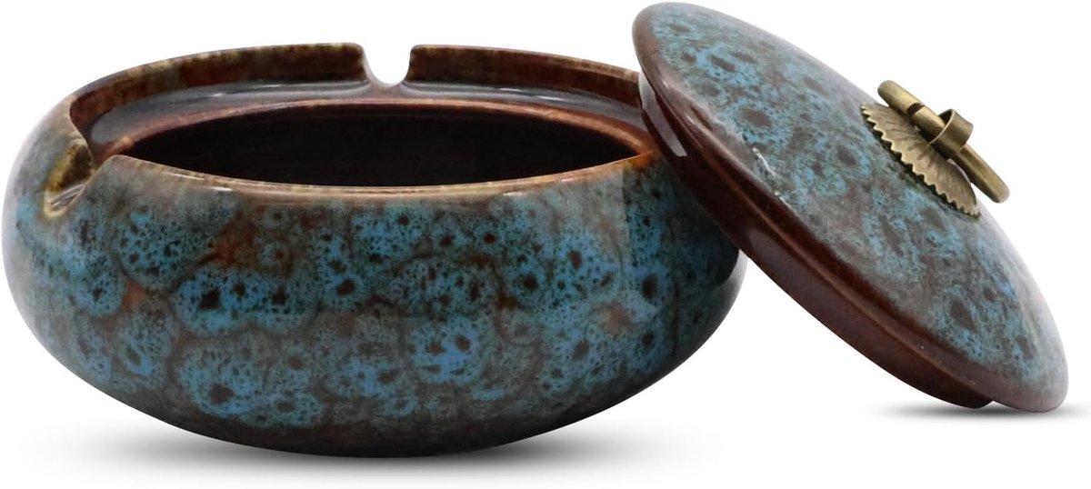 Asbak met deksel, Chinese keramische rookasbak, outdoor, bureau-decoratie voor thuiskantoor