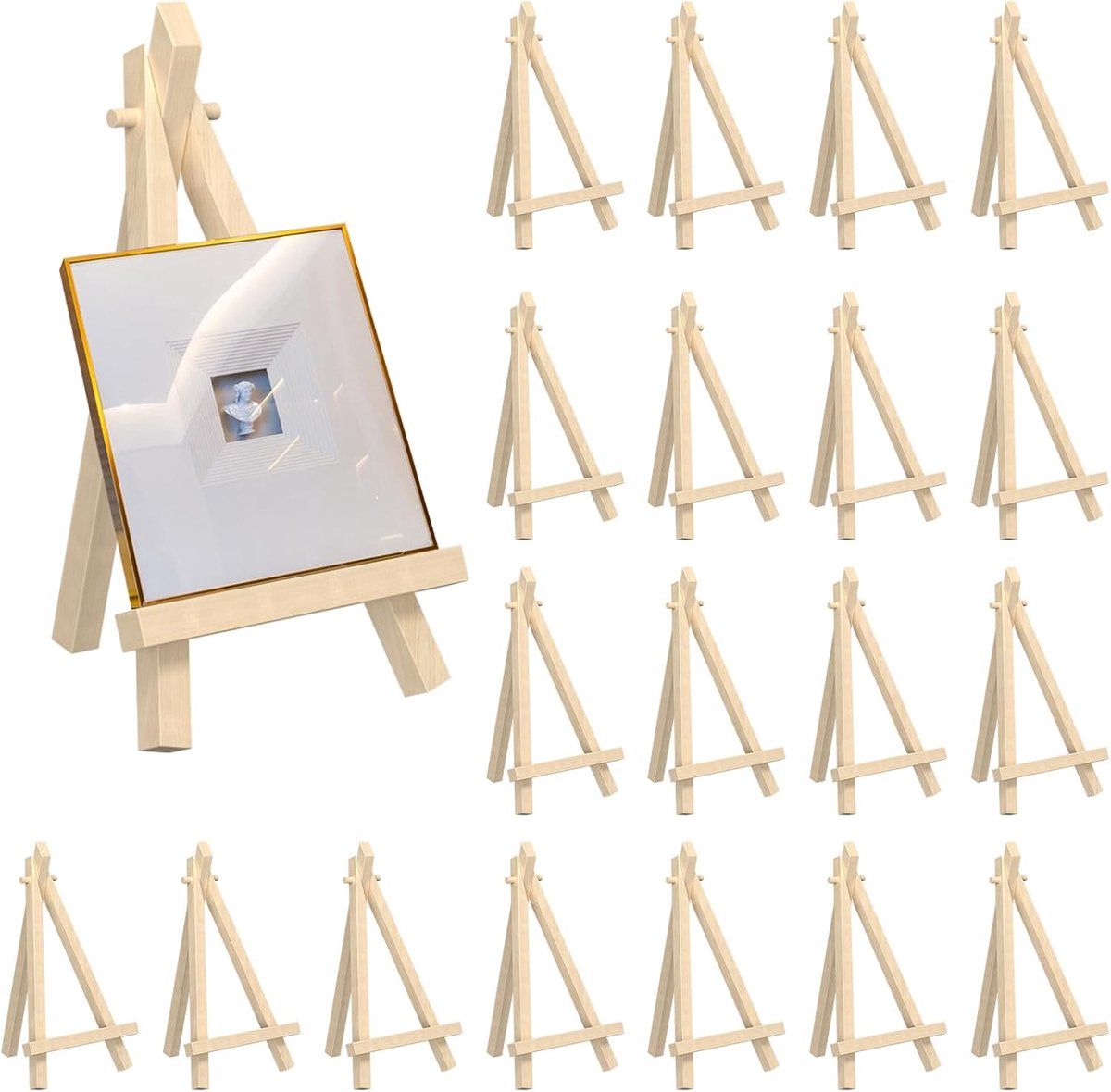 20 stuks mini-ezel, statief van hout, 9 × 15 cm, mini-houten ezel, kleine tafelezel, voor tafeldecoratie, visitekaartjes, fotoalbum, mobiele telefoon