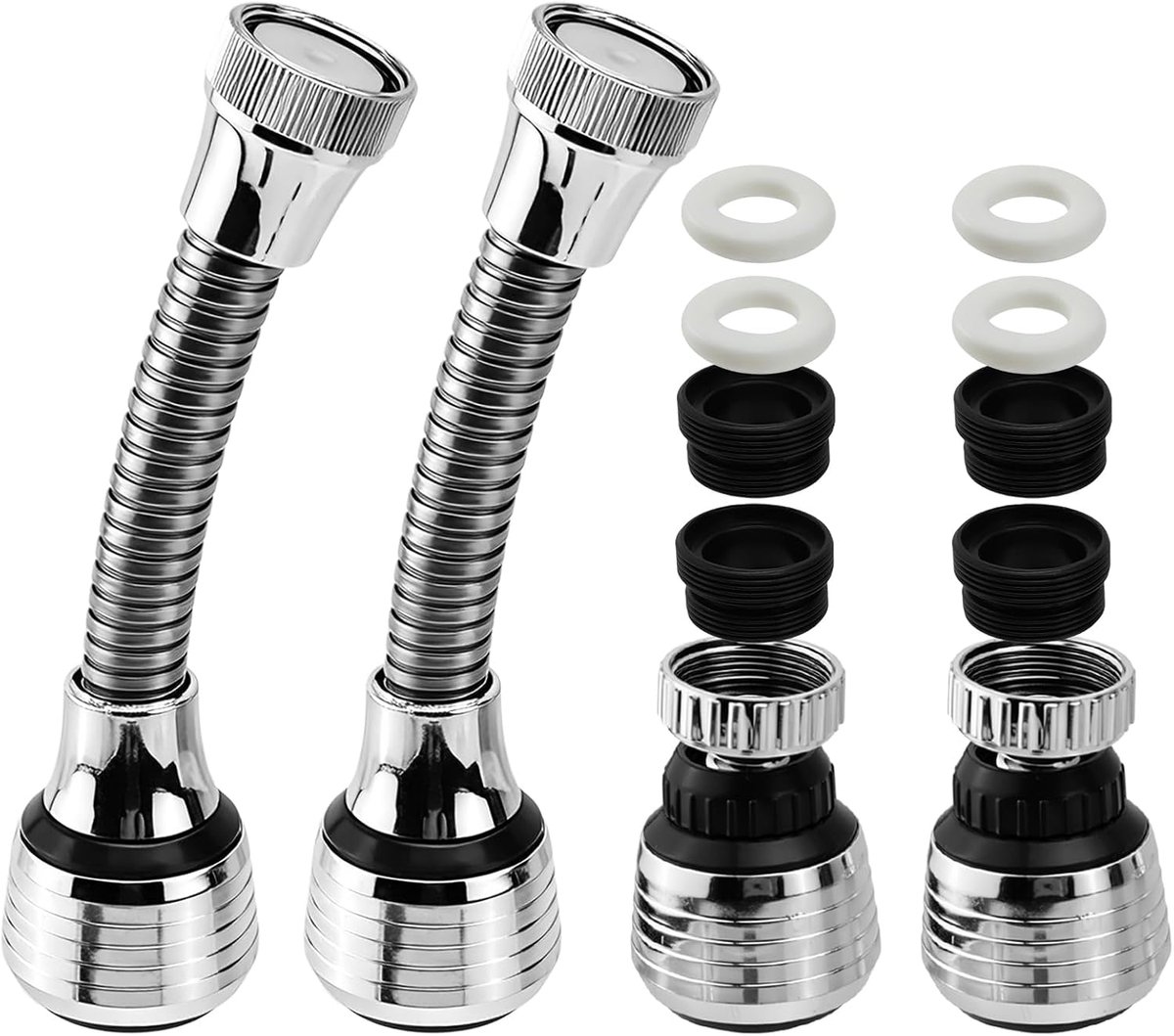 4 stuks kraanopzetstukken, draaibaar, keukensproeiers, kraanverlenging, zeef, kraanopzetstuk, twee straalsoorten voor keuken, gootsteen, 22 mm en 24 mm schroefdraad