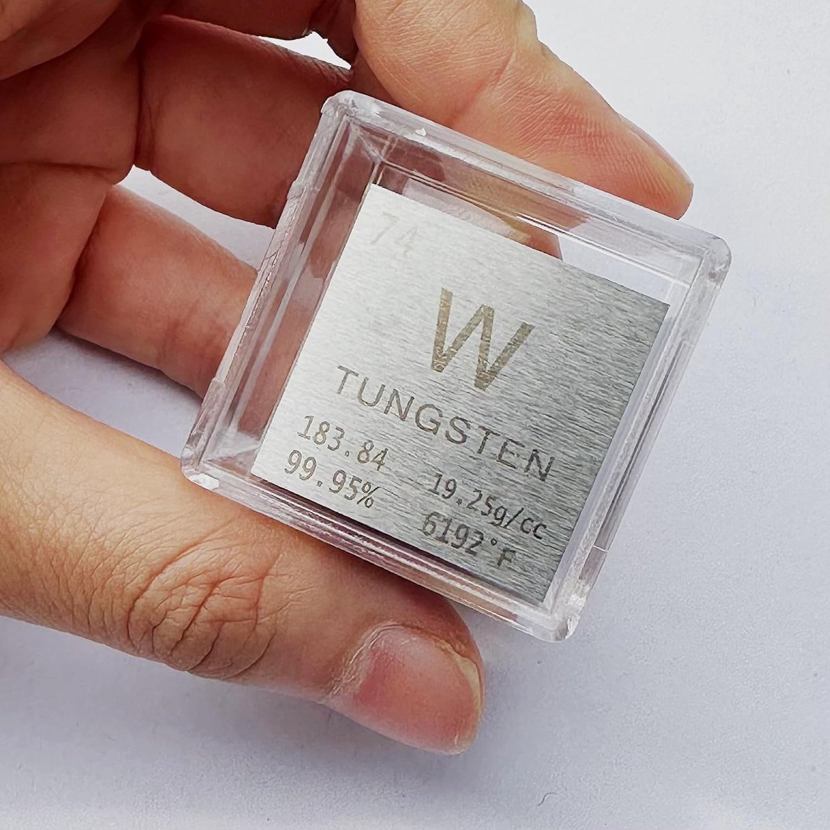 Element kubus, 1 inch, metaal, dichtheidskubus met acryl doos, 99,95% zuiverheid, leergereedschap, cadeau voor scholieren, leraren, wetenschap- en chemieliefhebbers, materiaal hobbycollectie