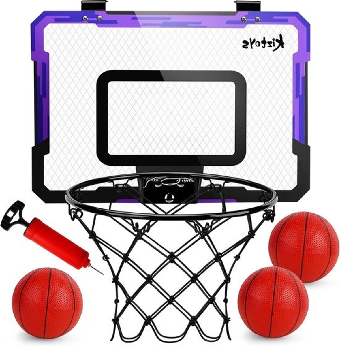 Binnenbasketbalkorf voor kinderen - wandmontage met displaybord - inclusief 3 ballen en luchtpomp