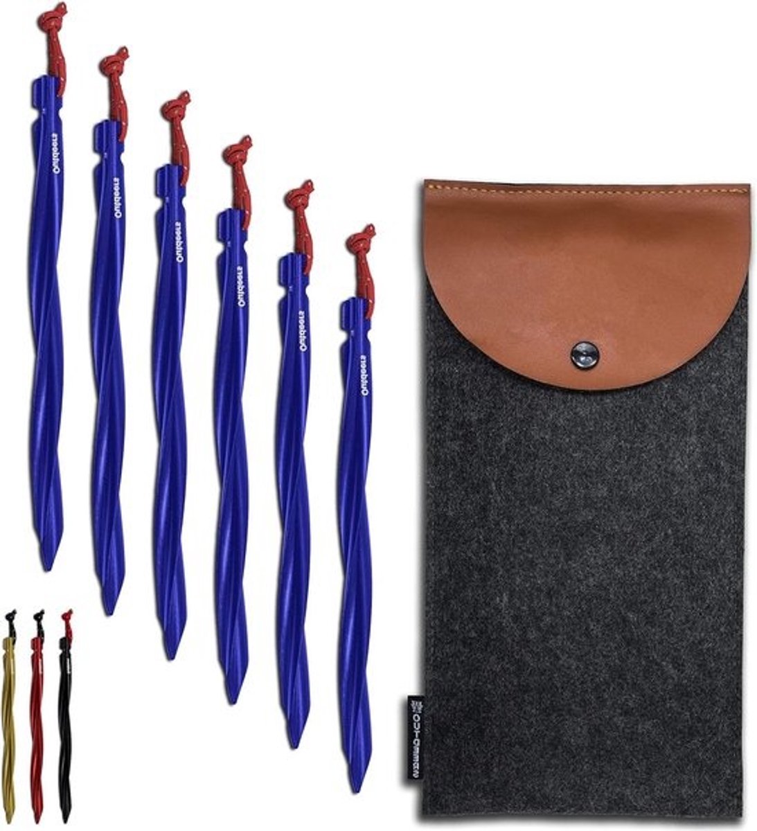 Stabiele grote aluminium tent haringen - 25 cm - verpakking van 6 of 8 stuks met tas - reflecterend koord - camping grondankers