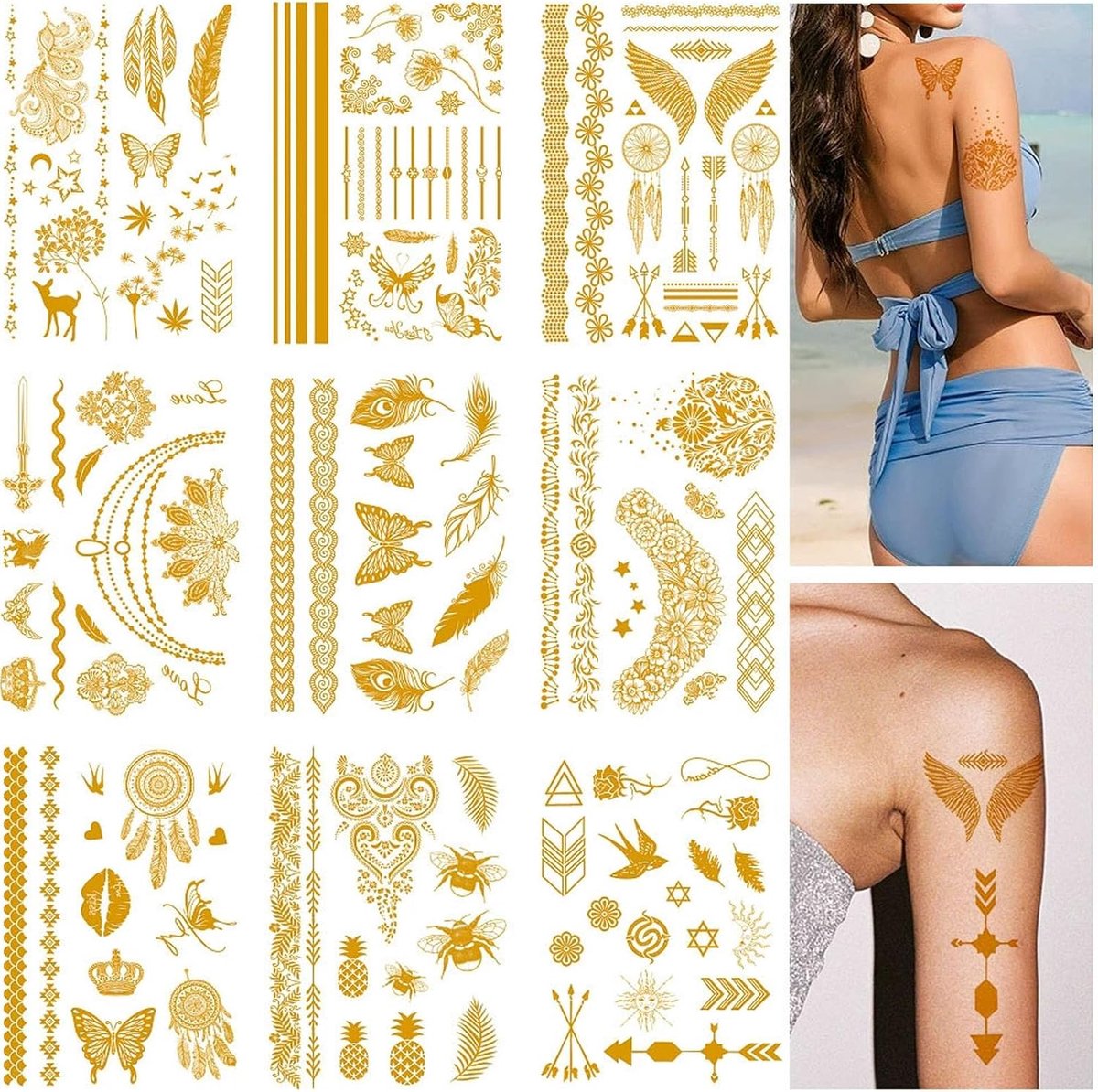 Tijdelijke tatoeages, metallic festivalaccessoires, feestaccessoires voor volwassenen, wordt gebruikt voor dagelijkse accessoires voor meisjesfeesten.