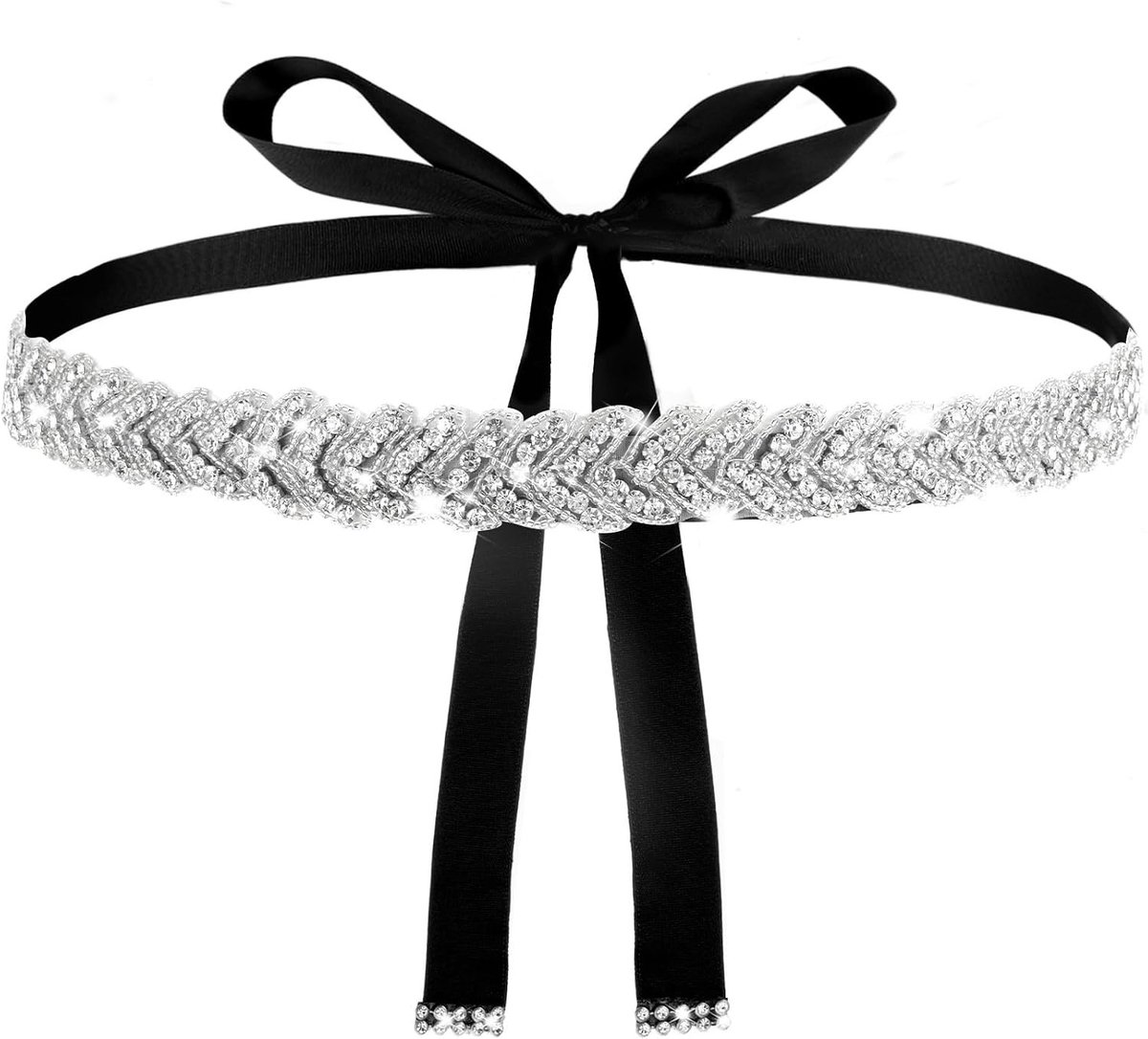 Elegante Handgemaakte Strass Ceintuur voor Bruidsmode, Glanzende Sash met Zwarte Band en Kristallen Versiering, Perfect voor Feestelijke Gelegenheden
