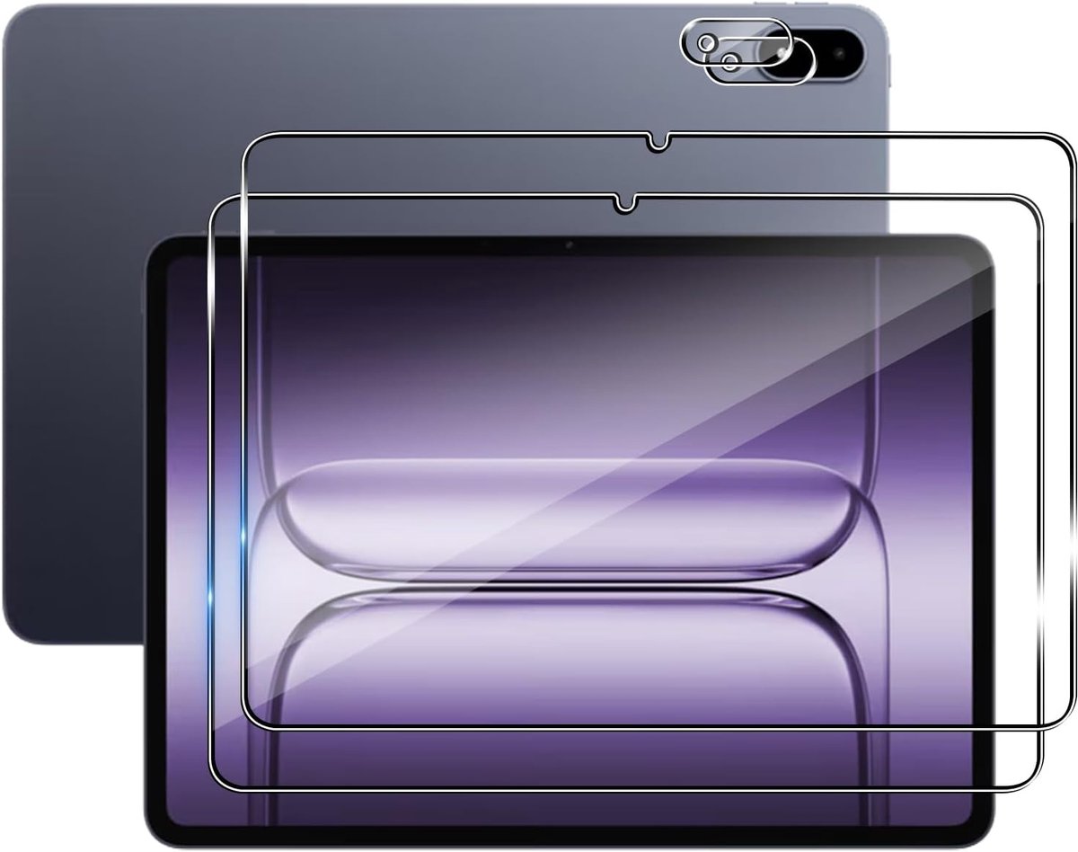 Displaybeschermfolie voor OnePlus Pad 3, 2 stuks beschermfolie van gehard glas + 2 camera-lensbescherming, hardheidsgraad 9H, HD, transparant, krasbestendig, luchtbelvrij, anti-vingerafdruk