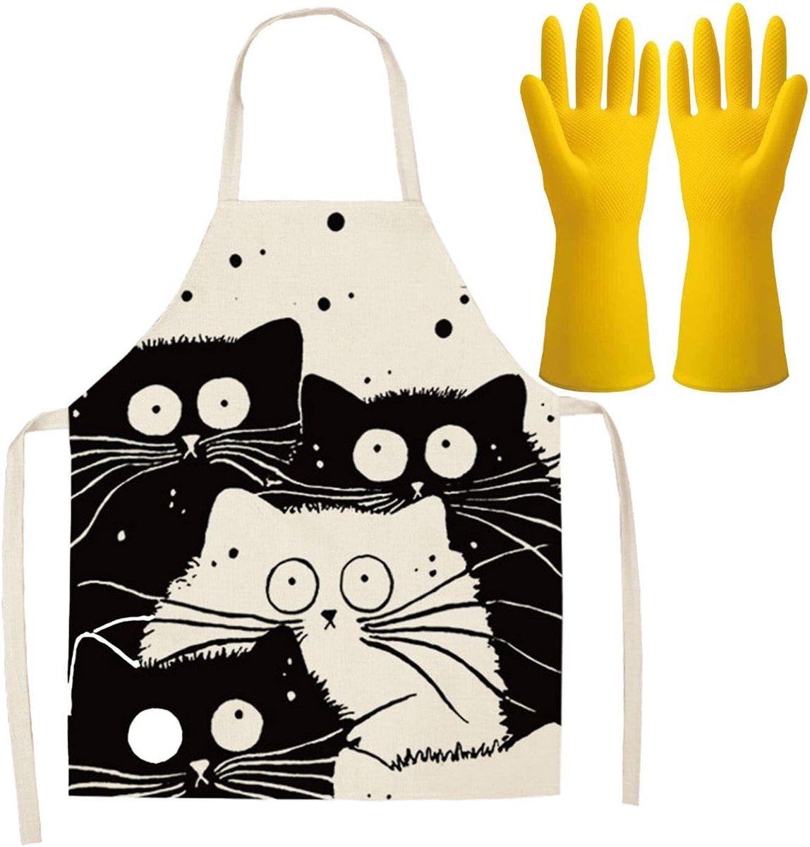 1 Stuk Schattige Kat Schort, 1 Paar Rubberen Handschoenen, Waterdichte Huishoudelijke Schort, Vaatwasser Handschoenen, Keukenbenodigdheden.