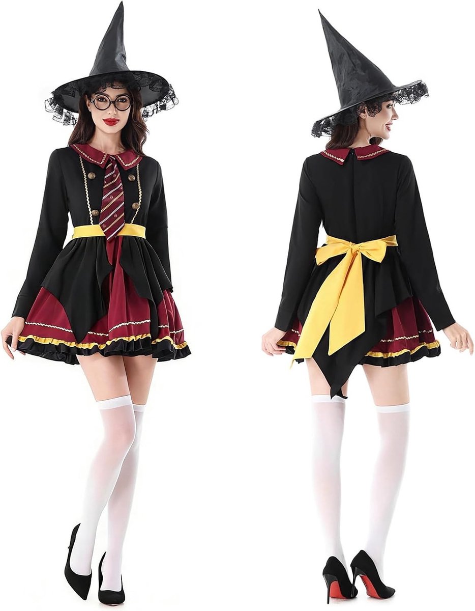 Magische Lolita Jurk voor Dames en Meisjes met Hoed, Ceintuur en Strikjes - Perfect voor Halloween, Carnaval en Cosplay van Klassieke Filmfiguren