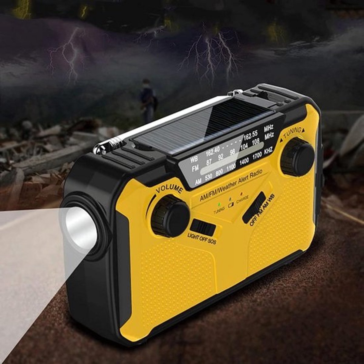 Digitale Noodradio met Oplaadbare Batterij, Zonnepaneel, Handslinger en Zaklamp