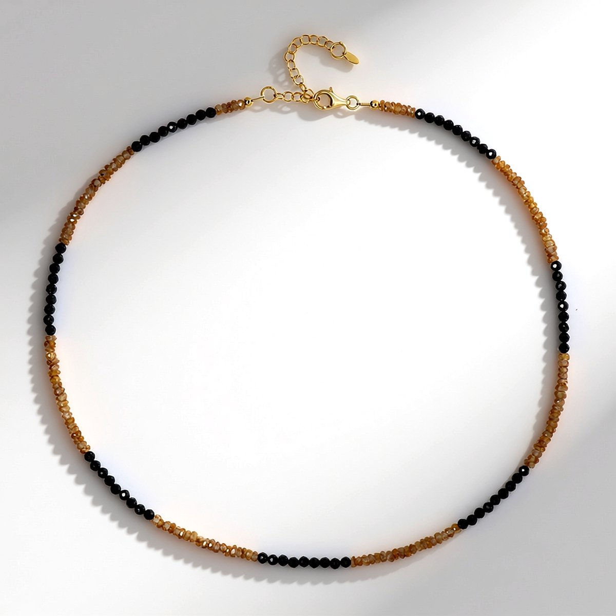 Cavill - Zilveren Halsketting 925 Sterling Zilver - 18K Goud Verguld - Bruine Zirkonen 0.29 ct & Zwarte Spinel - Cognac Elegant - Damesketting