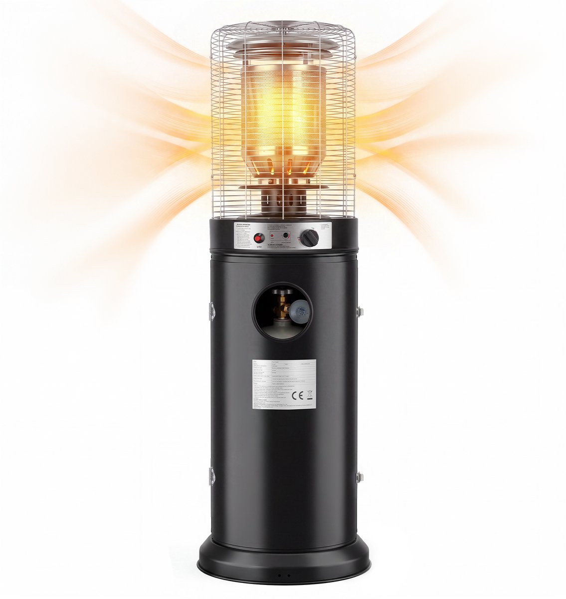 NETTLIFE Gas terrasverwarmer 5-10kW | Staande tuinverwarmer met kantelbeveiliging - piëzo-ontsteking - wielen & beschermhoes | Voor tuin en terras - geschikt voor 15kg gasfles