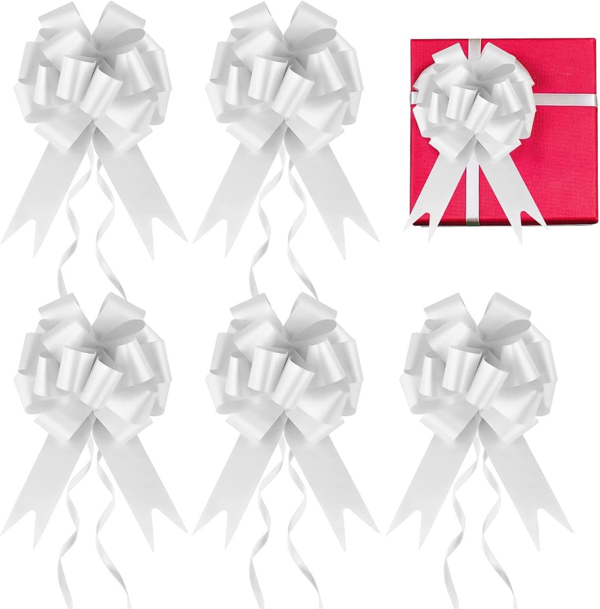 30 stuks geschenkstrik, wit, strik, huwelijkscadeau, autostrikken voor bruiloft, trekkoord, polyband, decoratieve strik voor bruiloft, verjaardagen, geschenkverpakking, autodecoratie, zakjes,