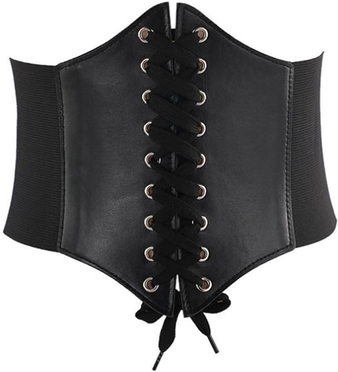 Lace-up Leren Corset Riem voor Dames - Elastische Brede Waspie Tailleband voor Jurken en Casual Outfits - Zwart, M