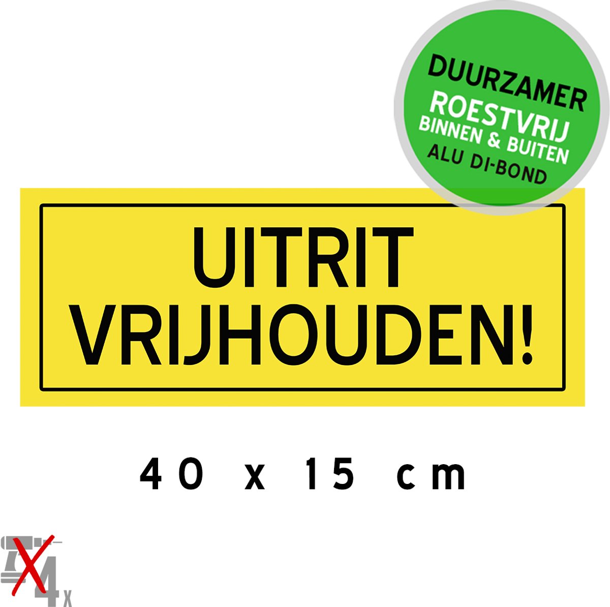 Pictogram/ metaal bord | "Uitrit vrijhouden!" | 40 x 15 cm | Dibond | Poort | Garage | Roestvrij | Verkleurd niet | Sterk materiaal | Geel | Duurzaam | 1 stuk