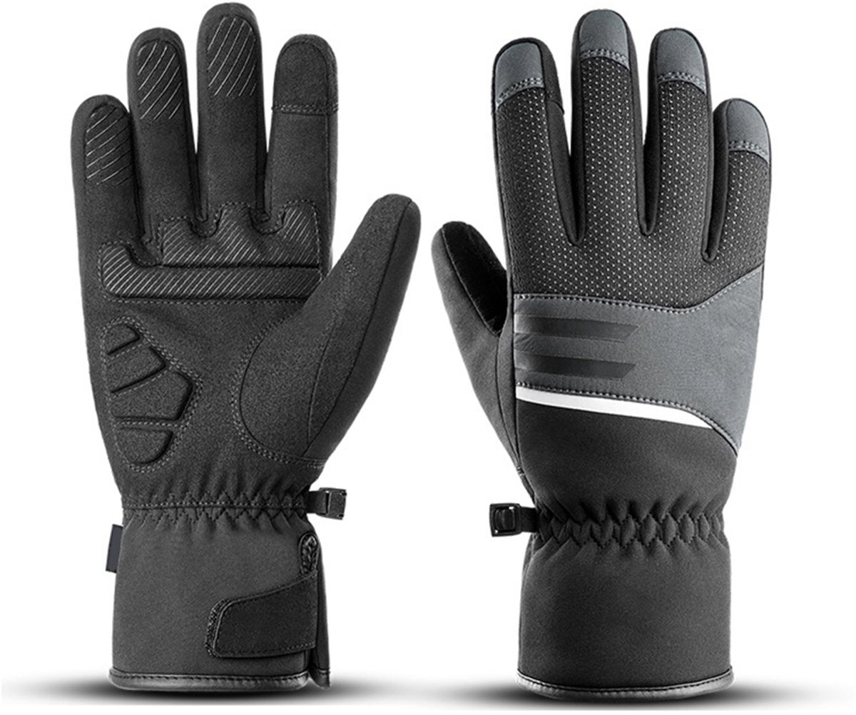 Touchscreenhandschoenen – Warme handschoenen – Handschoenen voor koud weer – Extra dik en warm – Klittenbandsluiting – Waterdicht en winddicht – Herfst/winter – Geschikt voor sport, wandelen en fietsen – Maat L – Unisex – Zwart