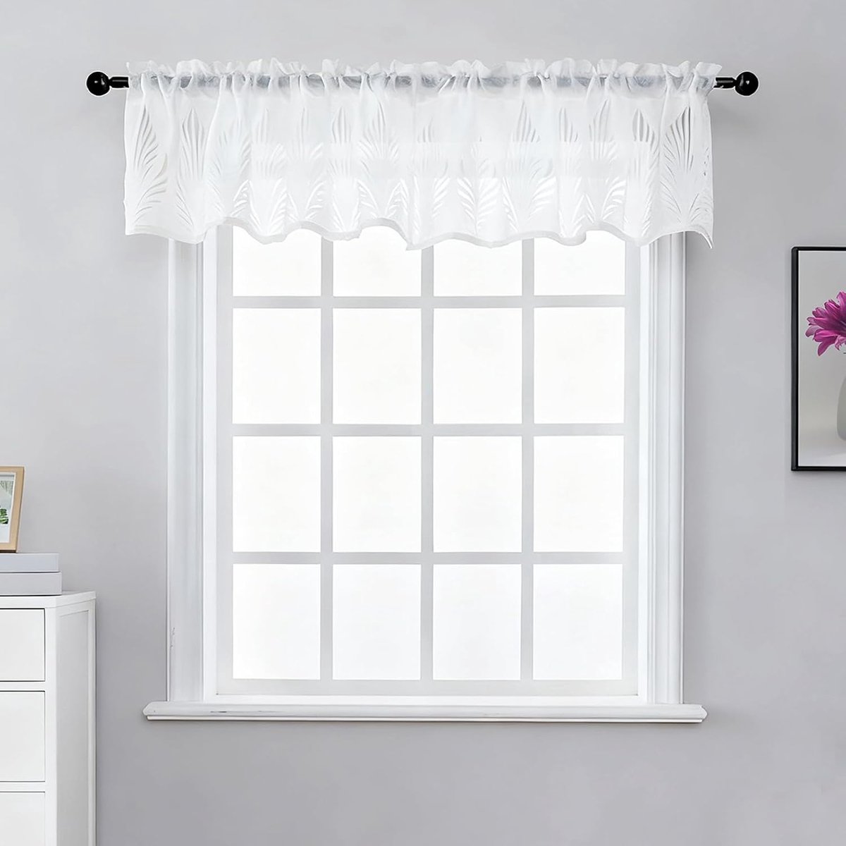 Kort, raam, 60 cm hoog, bistrogordijn, transparant, wit, vitrage, keuken, eetkamer, 1 stuks