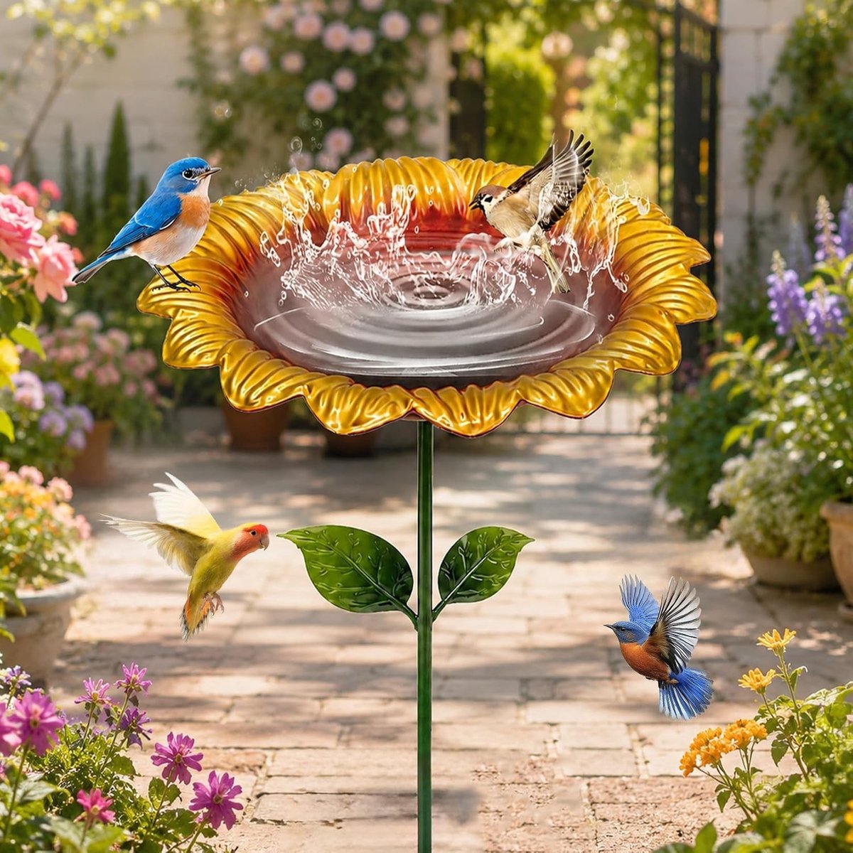 Stijlvolle Vogelbad voor de Tuin, Waterbak voor Wilde Vogels, Inclusief Grondpennen en Voederdispenser