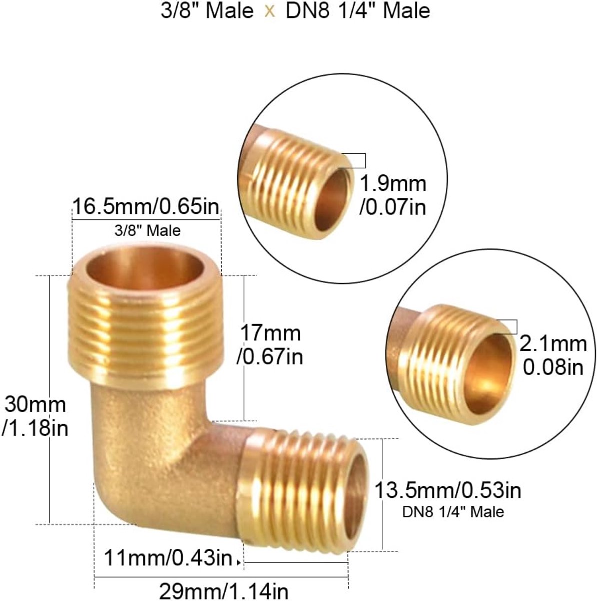 Messing buis, 90 graden connectoren messing slang weerhaak montage, BSP mannelijke binnendraad pijp olie gas elleboog fitting koppeling (3/8 inch mannelijk x DN8 1/4" mannelijk)