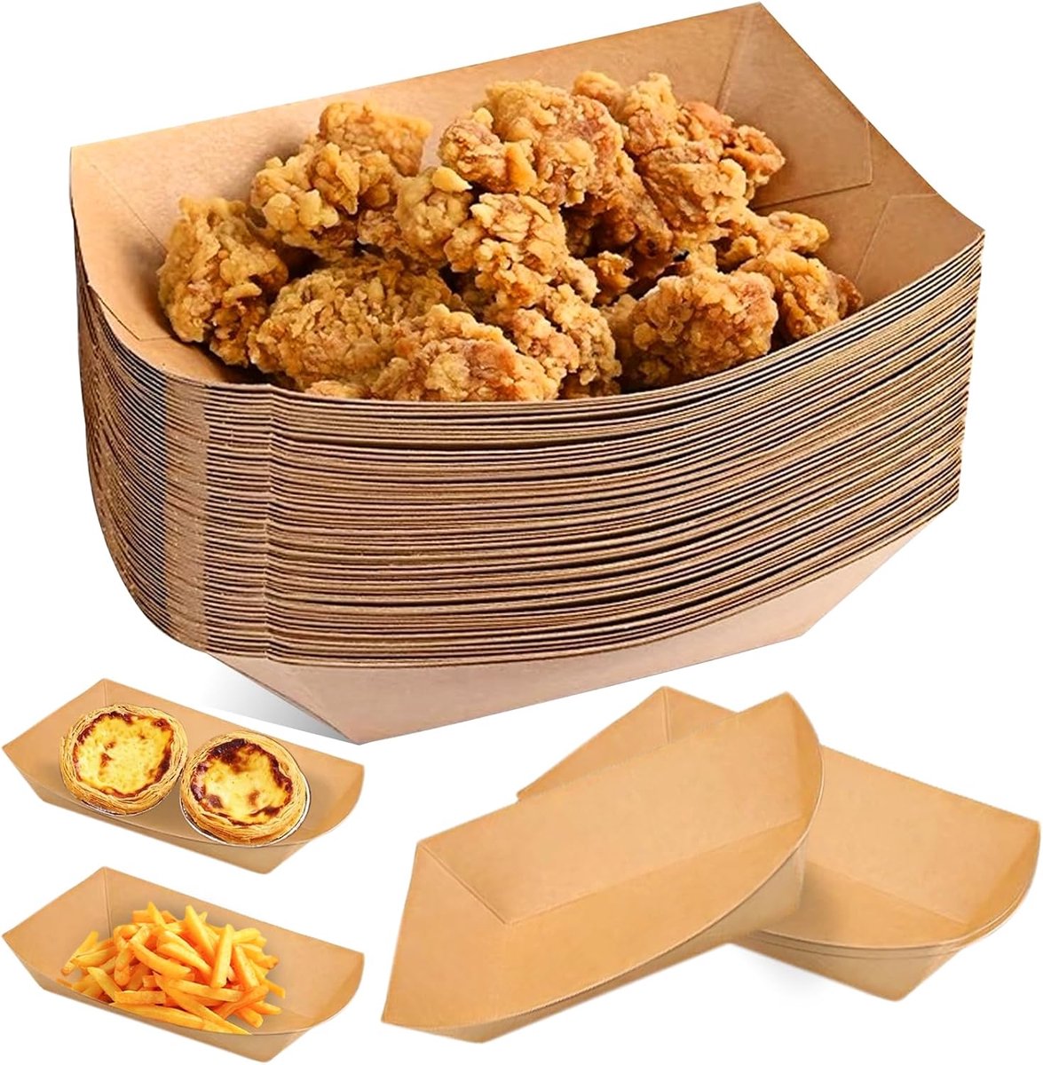 100 stuks kraftkartonnen schalen: frietschalen: fingerfood scheepje olie waterbestendig, veilig en niet giftig, curryworst schaal voor snackbars, stands, winkels, feest, picknick