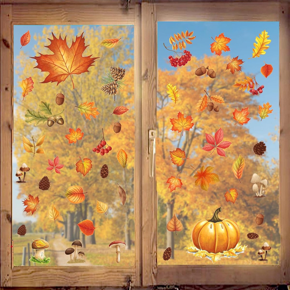 Raamstickers, Thanksgiving decoratie glas sticker blad herfst feestdecoratie stickers (2)