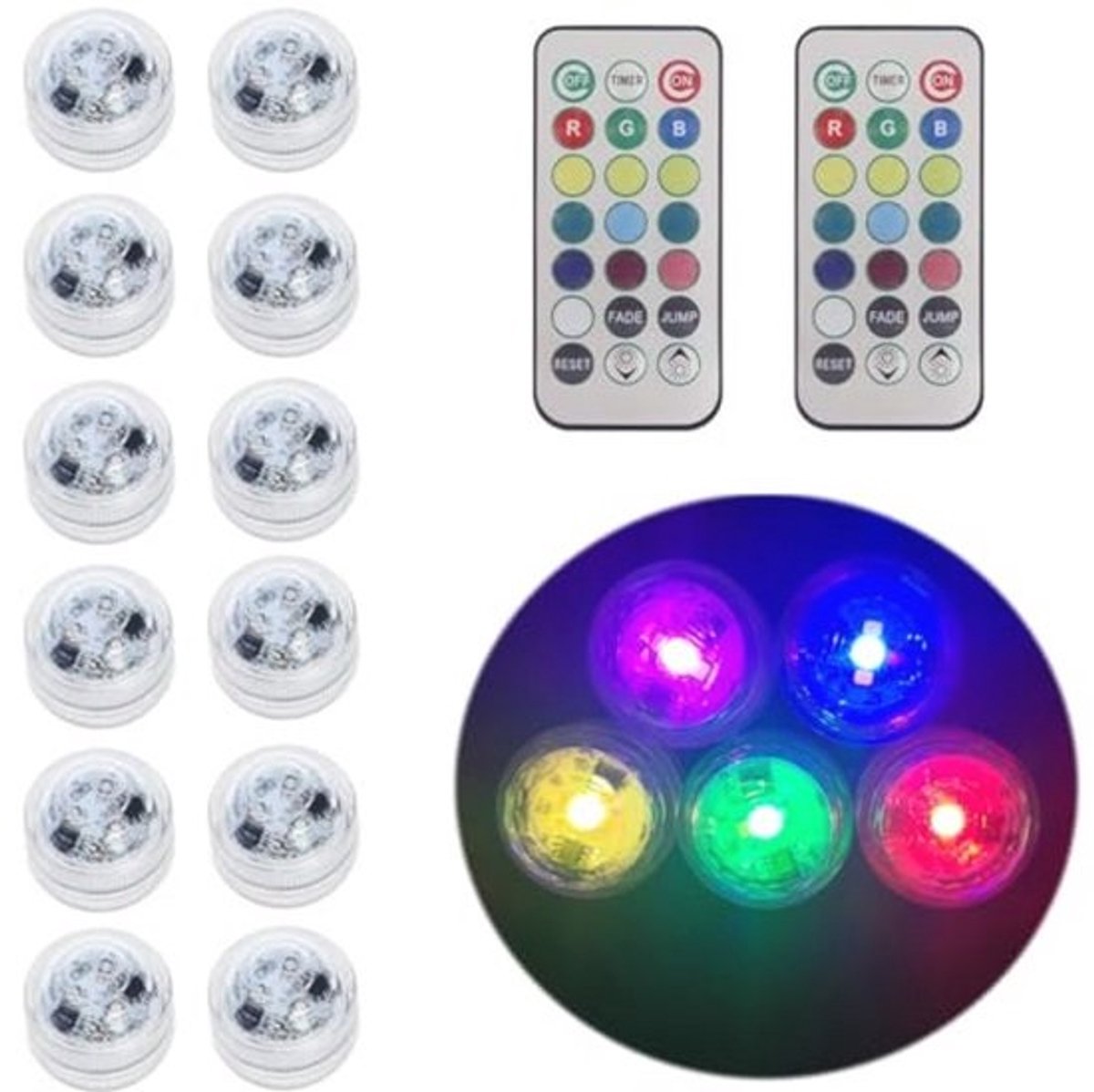 12 Stuks Mini Onderwater LED Theelichtjes met Afstandsbediening - RGB Veelkleurige Verlichting voor Vaas, Aquarium en Zwembad