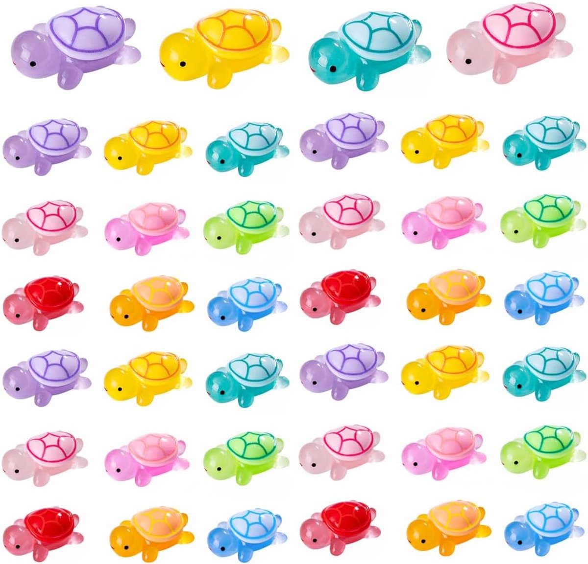 40 stuks lichtgevende mini-tuindertles, van hars, lichtgevende schildpadden van kunsthars, kleine schildpadden, mini-figuren, doe-het-zelf, voor potdecoratie in de tuin, landschap, meerkleurig