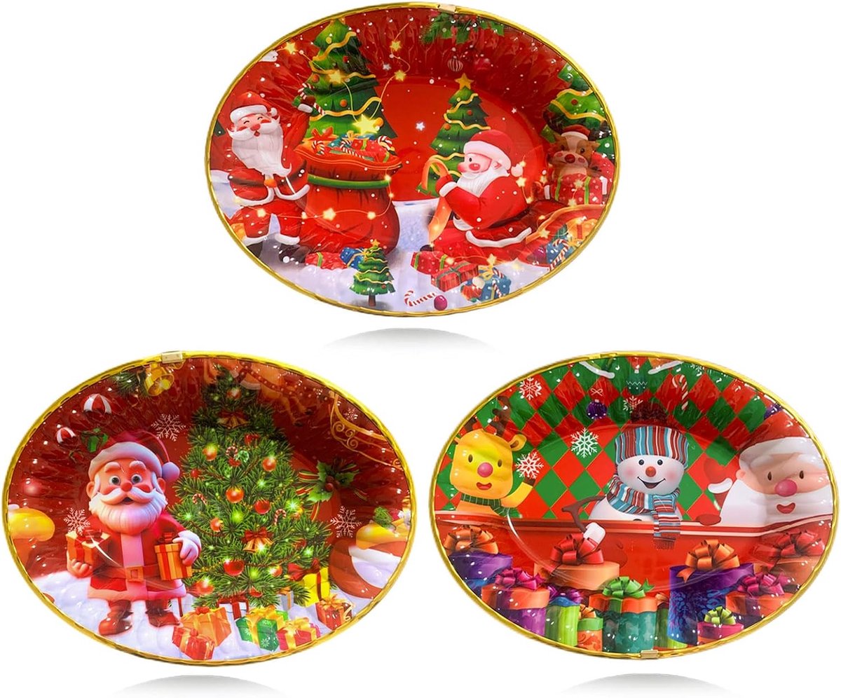 3 stuks kerstborden, 26 x 19 cm, borden voor Kerstmis, Sinterklaasborden, herbruikbare borden met kerstmotieven, gebakborden, kersttafeldecoratie