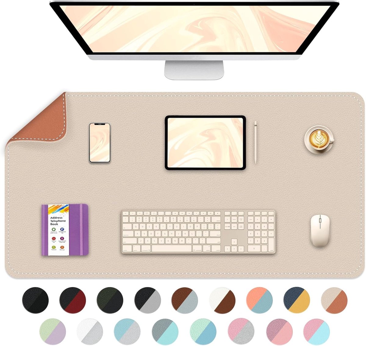 Multifunctionele grote bureauonderlegger, dubbelzijdige computerbureauonderlegger, verlengde muismat, bureaubeschermer met waterdicht PU-leer, 90 x 43 cm, schrijfonderlegger voor kantoor en