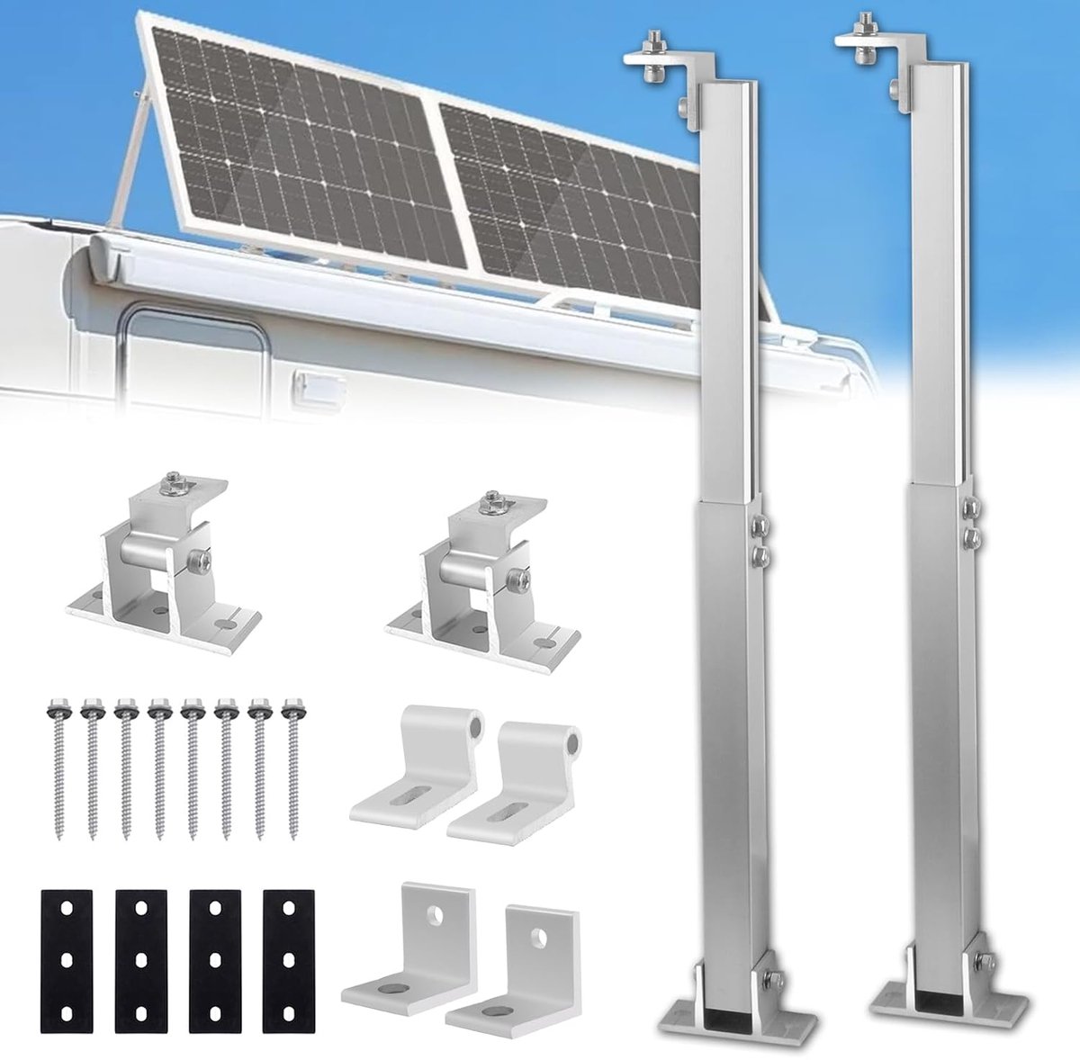 Zonnepaneelhouder, verstelbaar zonnepaneel, bevestiging zonnepaneel, dakhouder, 0-60 graden, verstelbaar, voor plat dak, muur, boot, camper