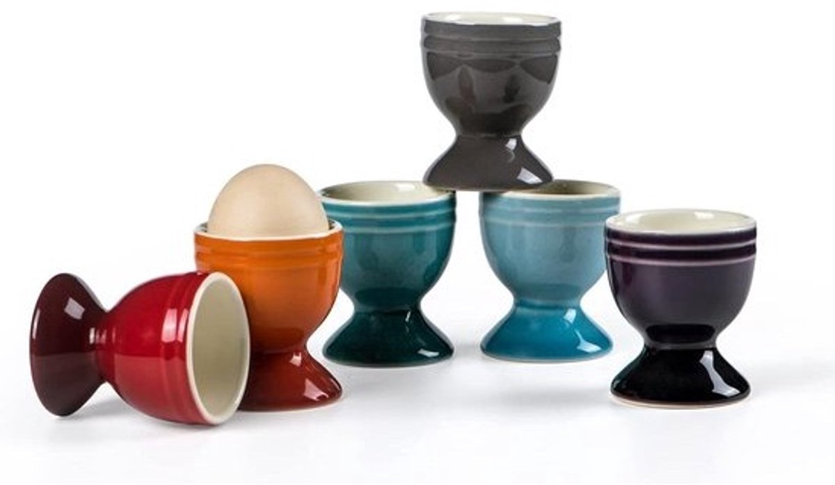 Set van 6 Kleurige Eierresten van Porselein voor Ontbijt en Brunch