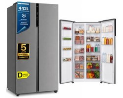 Heinner HSBS-HM442NFINVXD Amerikaanse Side-by-Side Koelkast – 442 L – Full No Frost – LED Touch Display – Smart Eco Functie – RVS – 5 Jaar Garantie