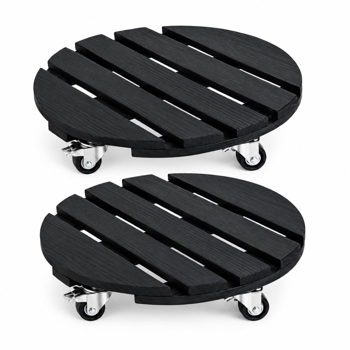 Ceruzo Plantentrolley Set 2 – Ø30 cm – Hout – Met Rem – Plantenonderzetter op Wielen
