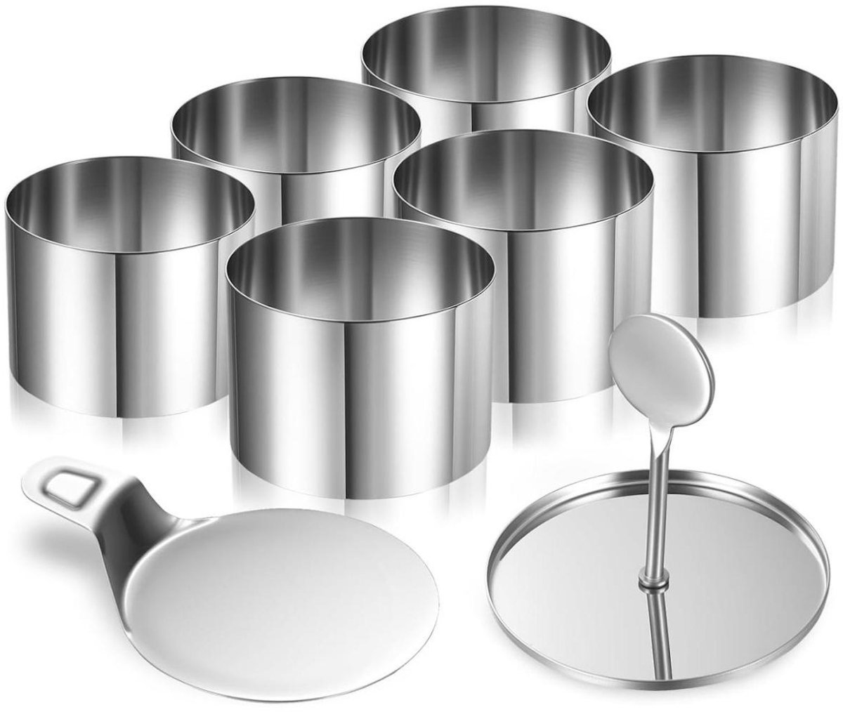 SSTRWGOOD 8 Stuks Taartvormen Set - Taartringen - Dessert Ringen - 7,7x5,4cm - Uit RVS - Makkelijk Uitvormen en Veelzijdig Gebruik - Geschikt voor Taarten Mousse en Desserts - Incl. Deksel en Basis - Naadloze Vormen voor Professioneel Anrichten