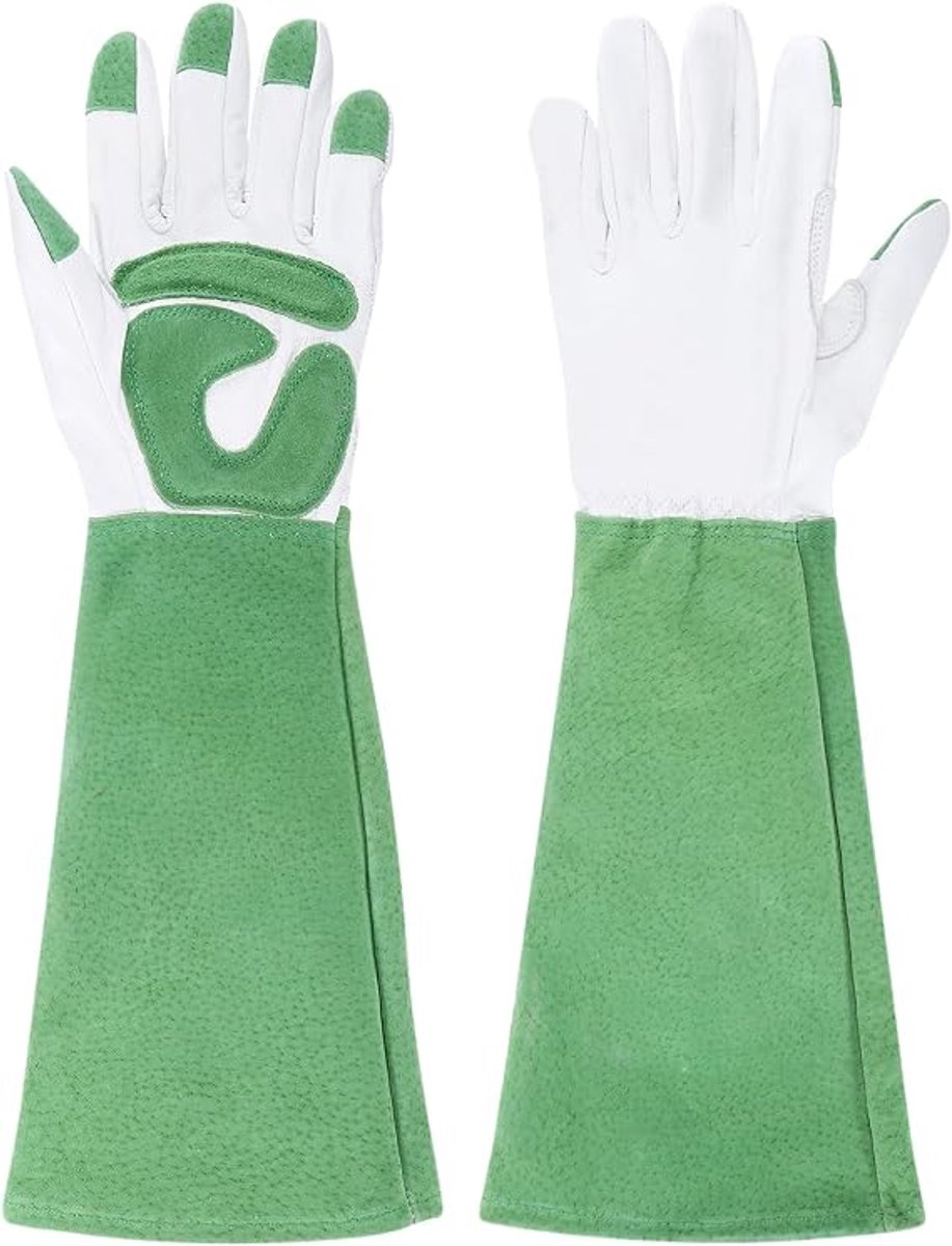 Lange Leren Tuinhandschoenen – Unisex – Prikbestendig – Met Onderarmbescherming – Maat L – Voor Snoeien – Groen