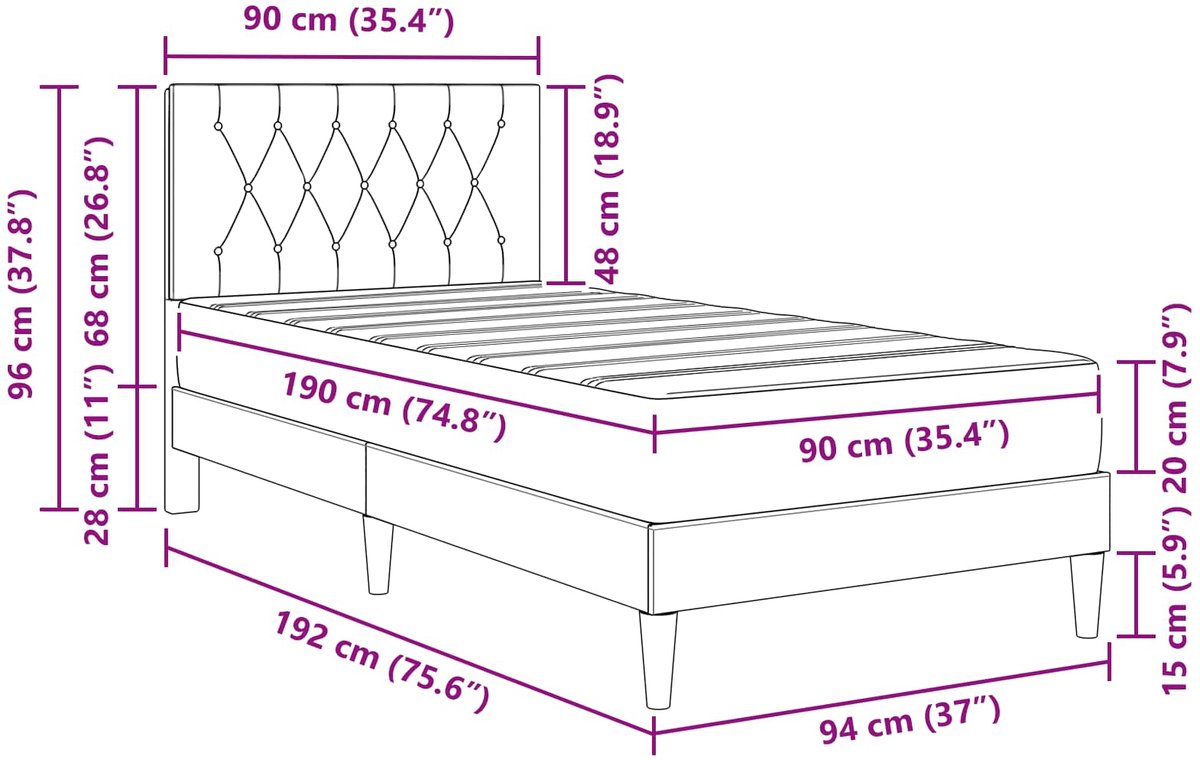 vidaXL Bedframe - met - matras - Lichtgrijs - 90 - x - 190 - cm - fluweel