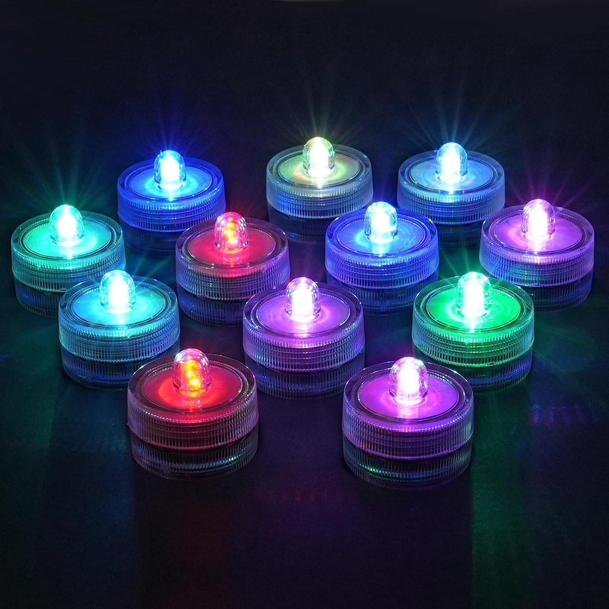 Set van 12 mini onderdompelbare LED-lampjes, onderdompelbare LED-kaarslampjes, waterdicht IP68, kan meerdere kleuren veranderen, waterdicht op batterijen, voor vijver, feest, bruiloft, zwembad