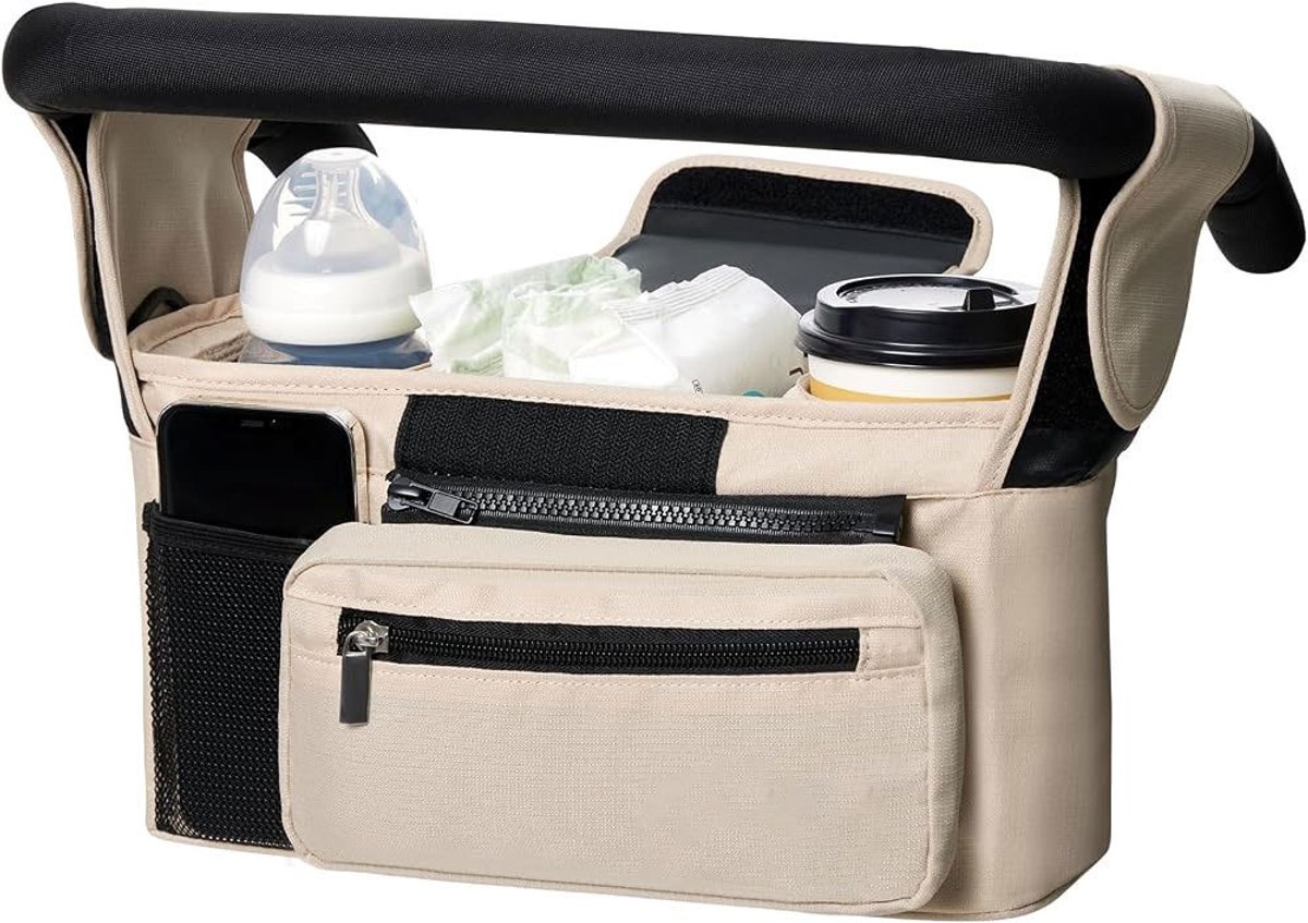 Universele organizer-tas voor kinderwagens | Hangtas voor kinderwagen | Opbergtas voor kinderwagen | Kinderwagenaccessoires voor luiers, flessen & benodigdheden, Beige