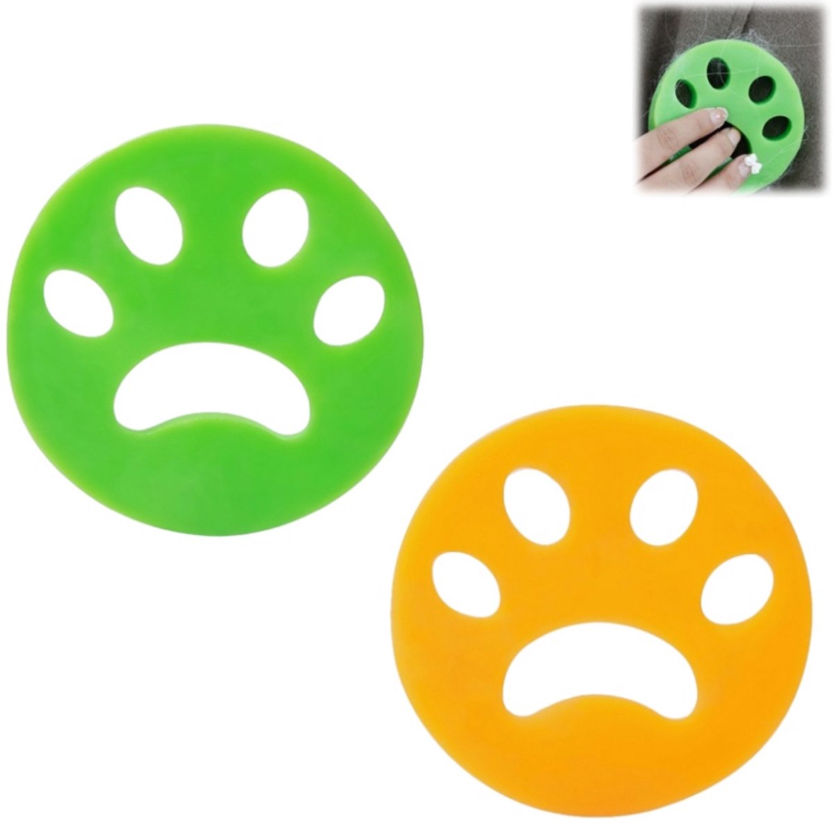 2 stuks - silicone kattenpoot haarverwijderaar - stof- en haarverwijderingsapparaat - dierenhaar verwijderaar - pluizenverwijderaar - diameter 7,8cm - voor wasmachine, kleding, huisdier kattenhaar reiniging - oranje en groen